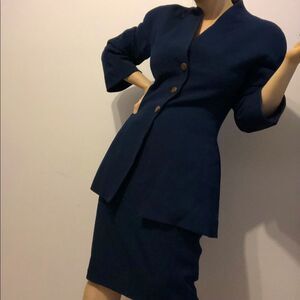 CHLOE VTG 80s navy jacket skirt matching set US 6 FR 38 Office Preppy Librarian